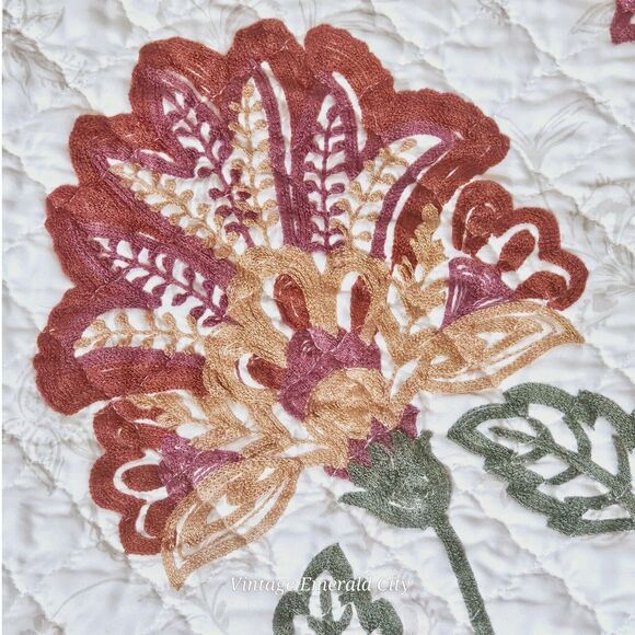 Vtg Double Full size Curio Quilt Reversible Flower Embroidered Bedspread Blanket - Picture 2 of 15